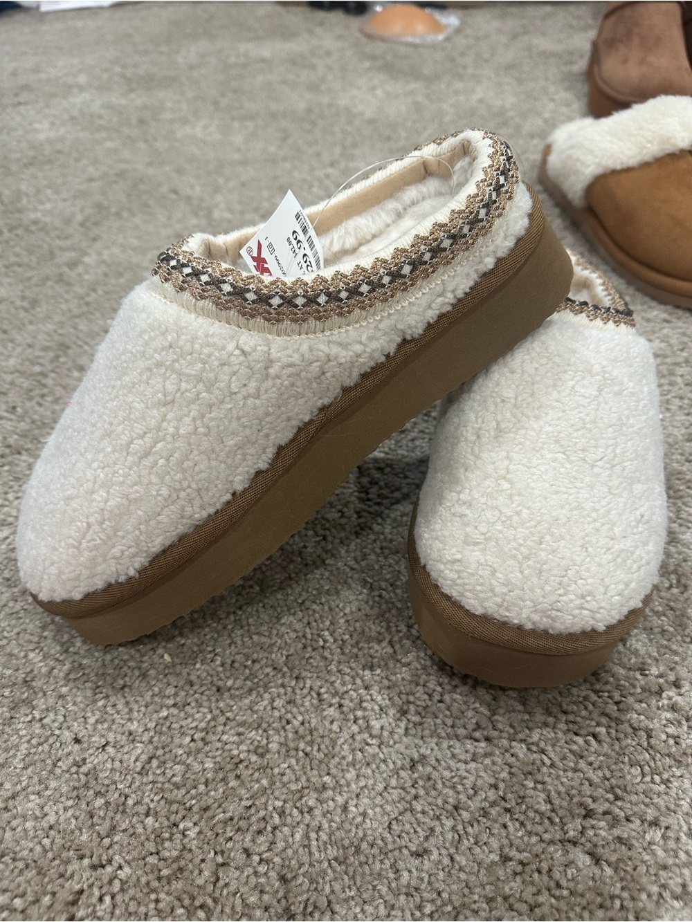 Haute Hippie Cream Sherpa Slip-On Clog with Tan Sole